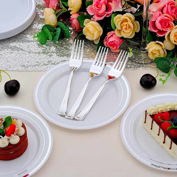 200pcs Silver Dessert Plates - Image 2