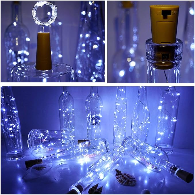 Wine Bottle Lights with Cork 15Pack 10 LED 40 Inches Battery Operated Silver - Image 3