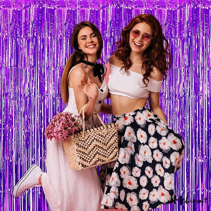 4 Pack Purple Fringe Curtain Backdrop, 3.2Ft x 6.6Ft Metallic Tinsel Foil - Image 7