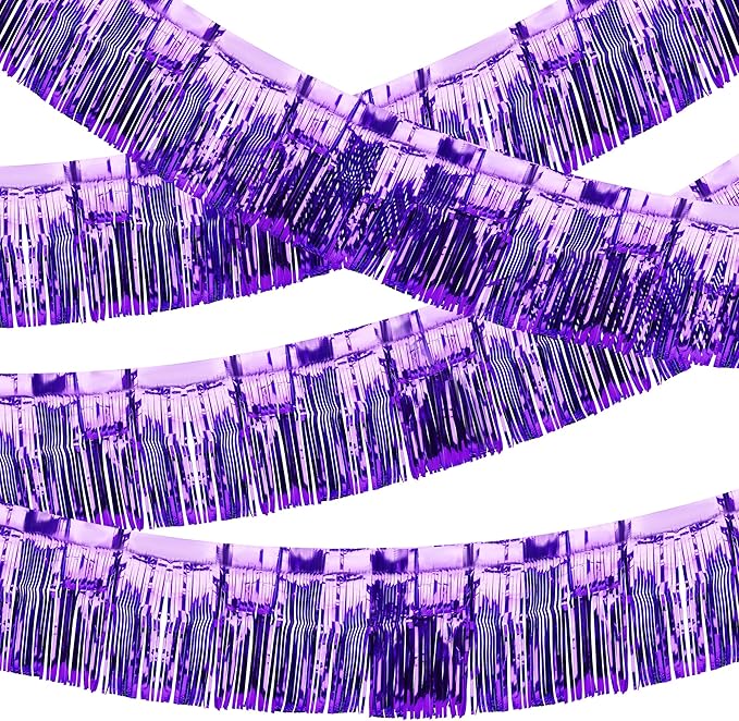 4 Pack Iridescent Fringe Float Curtain, Metallic Foil Fringe Garland Wall by ILHSTY