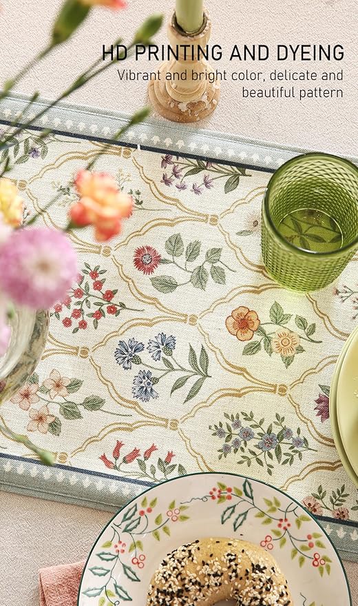 ISAENNE Designer Vintage Elegant Linen Table Runner 118 Inches Extra Long - Image 4