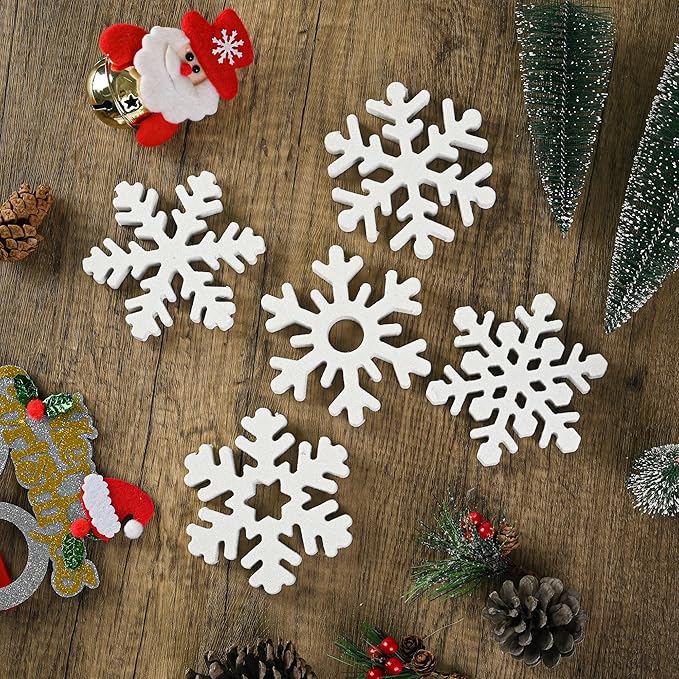 5 Pcs Wooden Christmas Snowflake Sign Winter White Glitter Snowflake - Image 6