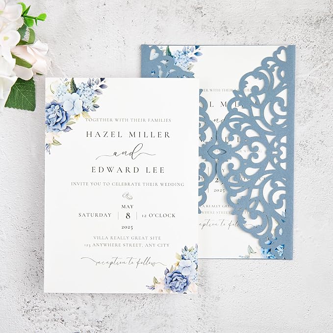 20Pcs Dusty Blue Laser Cut Invitation Cards - Image 7