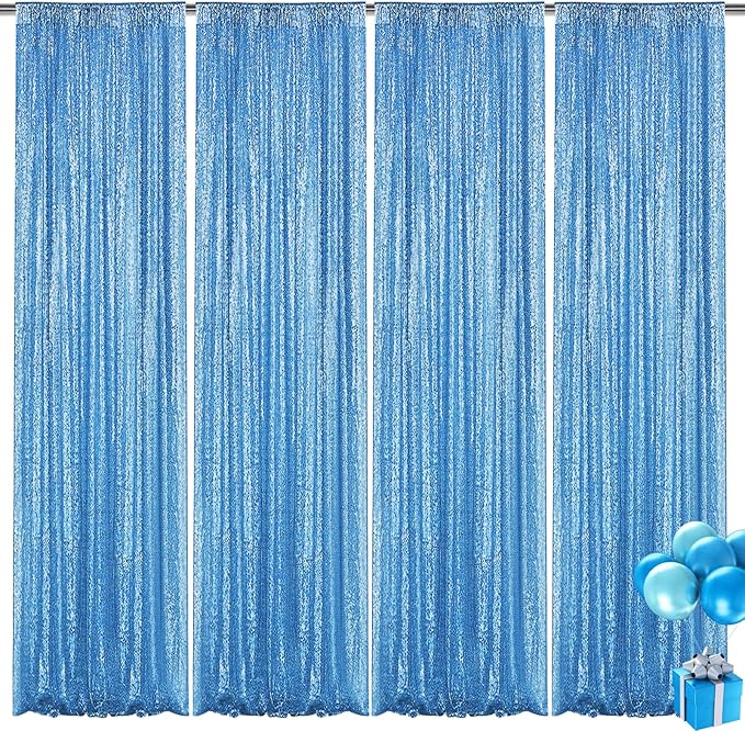 Blue Sequin Backdrop Curtain 4 Pieces 2FTx8FT Glitter Photography Backdrop by Unknown