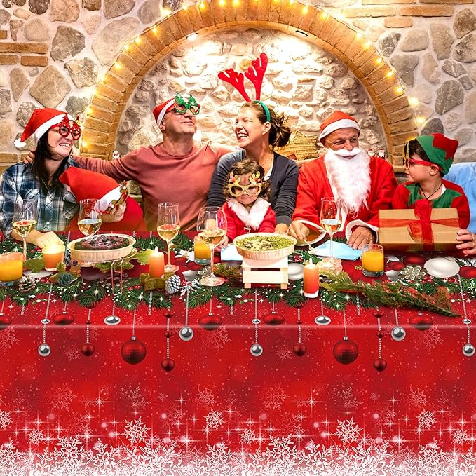 6Pieces Merry Christmas Tablecloth Plastic Christmas Tree Ball Table Cover - Image 6