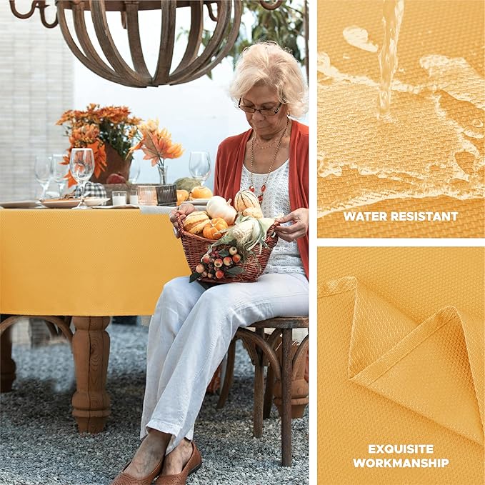 Biscaynebay Fall Tablecloth Textured Fabric 90x132 Inch Rectangular, Fall Gold - Image 2