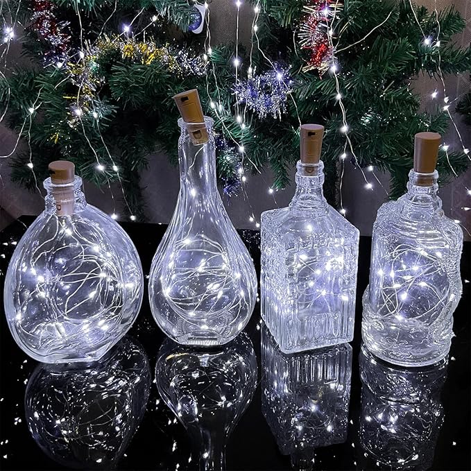 Wine Bottle Lights with Cork, 20 LEDs 6.6 Feet Silver Wire Cork Bottle Lights - Image 4