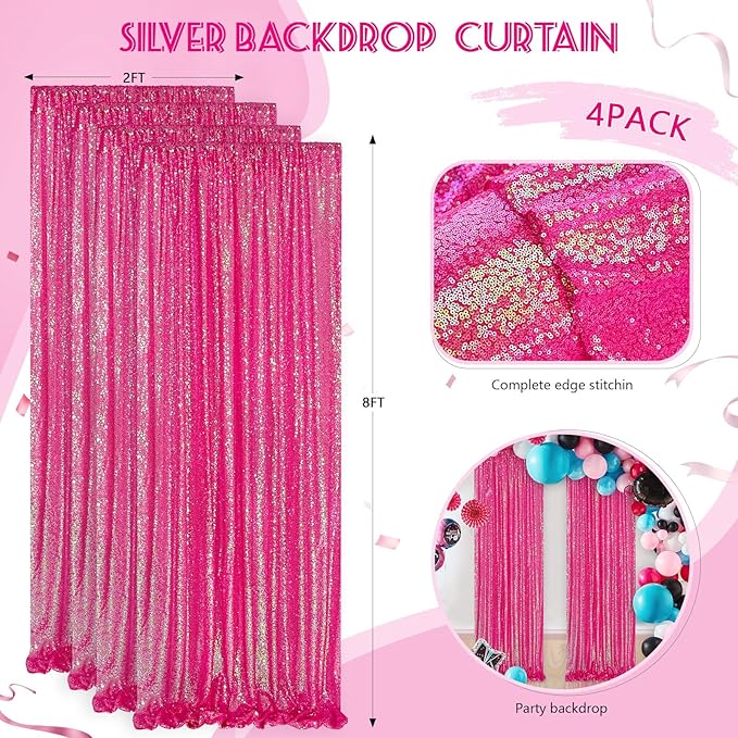 Iridescent Hot Pink Curtains Sequin Backdrop - Image 3