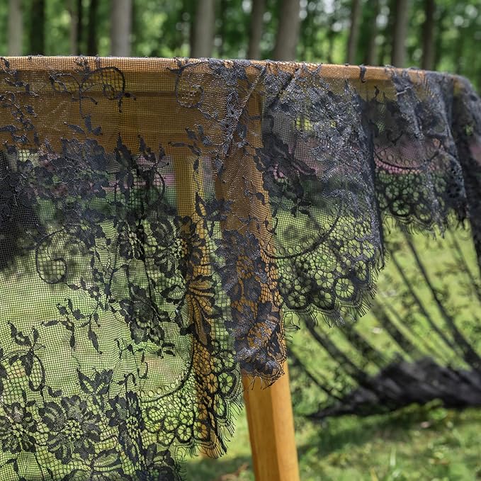 TINWIN Rectangle Lace Tablecloth 60x120 Inch Black Vintage Runner Eyelash Fabric - Image 8