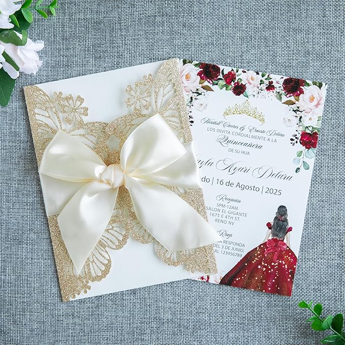 20 PCS 5.12x7.2 Butterfly Quinceanera Invitation, Laser Cut Wedding Invitation by FEIYI