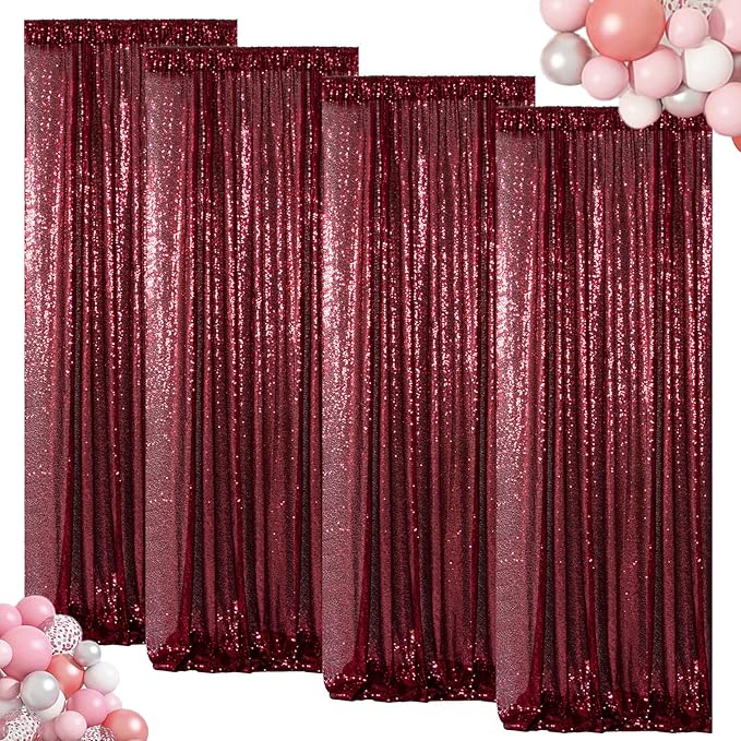 ShinyBeauty Sequin Curtains Panels Burgundy Backdrop Curtain 4 Pieces by ShinyBeauty