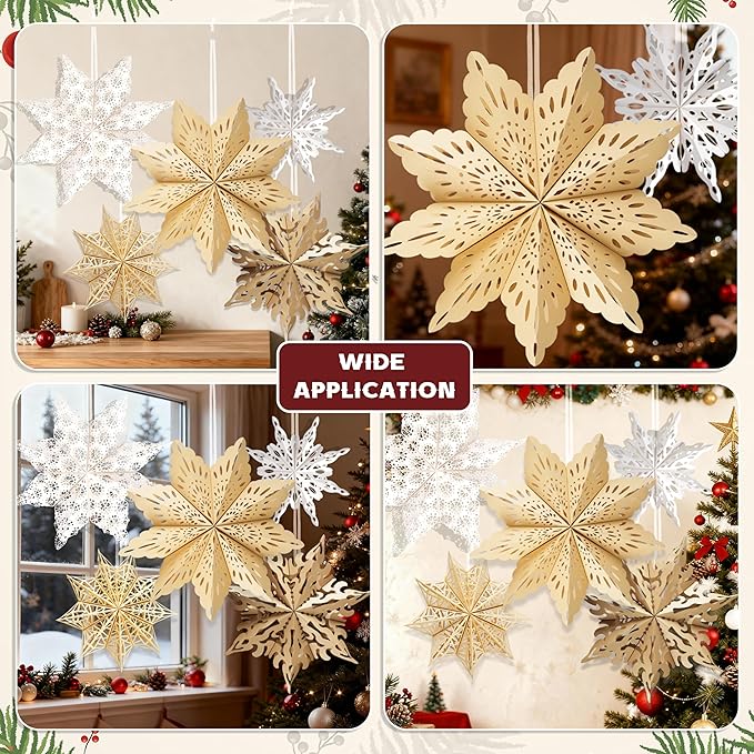5Pcs Christmas Paper Snowflake Lanterns, Large Christmas Paper Star Lanterns - Image 3
