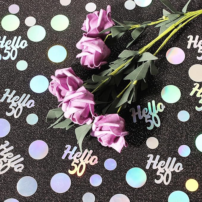 Hello 50 Birthday Confetti for Table Iridescent Circle Happy 50th Birthday - Image 4