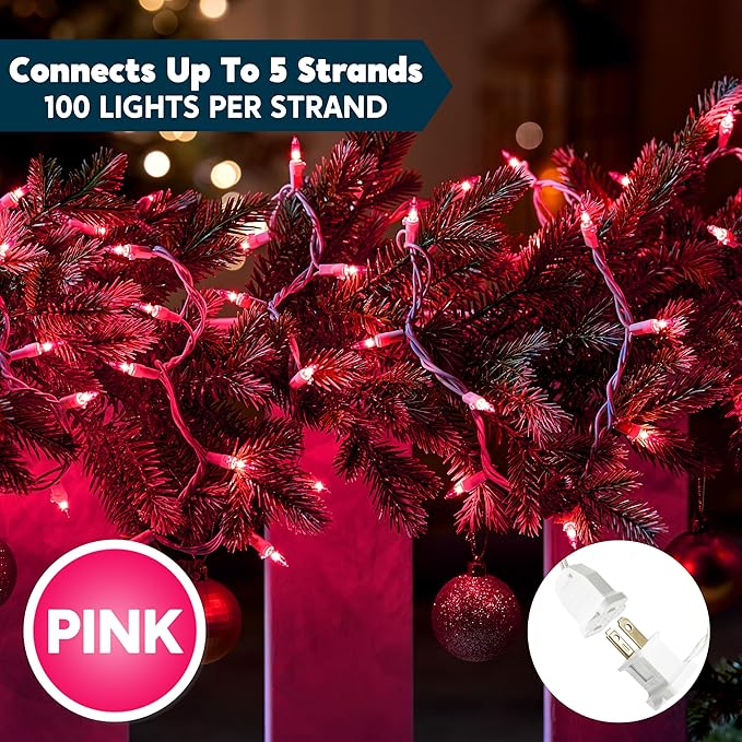 Joiedomi Christmas String Lights Indoor, 200 Mini Pink Light, 42.8 FT Lighting - Image 3
