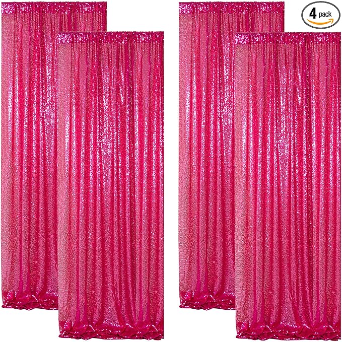 ShinyBeauty Sequin Curtains Hot Pink 2FTx8FT 4 Panels Sequin Photo Backdrop by ShinyBeauty