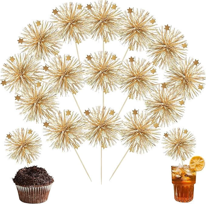 Ephlyn 30Pcs Foil Firework Cupcake Toppers Party Birthday Cake Toppers Supplies by Ephlyn