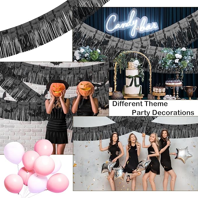4 Pack Black Float Fringe Curtains, Metallic Foil Fringe Garland Shiny Tassel - Image 6