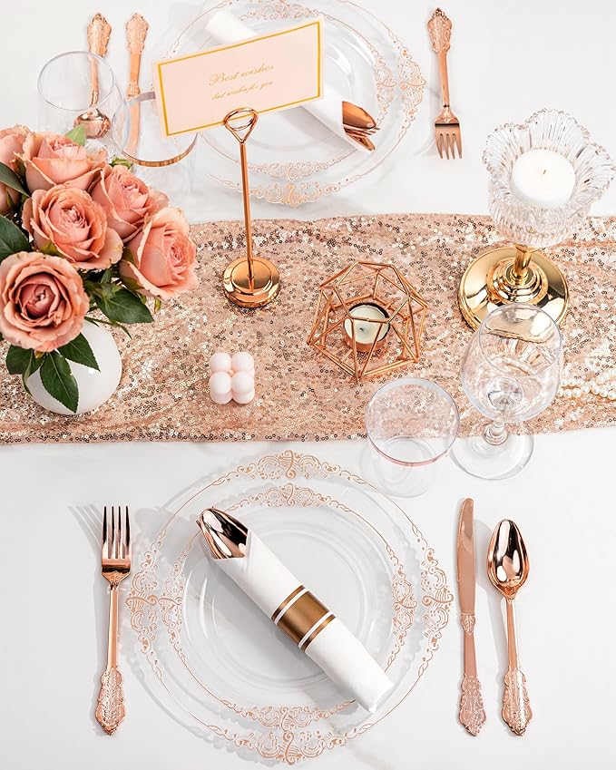 Nervure 350PCS Rose Gold Plastic Plates - Image 8