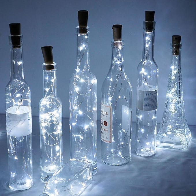 Wine Bottle Lights with Cork, Battery Operated 20 LED Cork Shape Silver Wire - Image 4