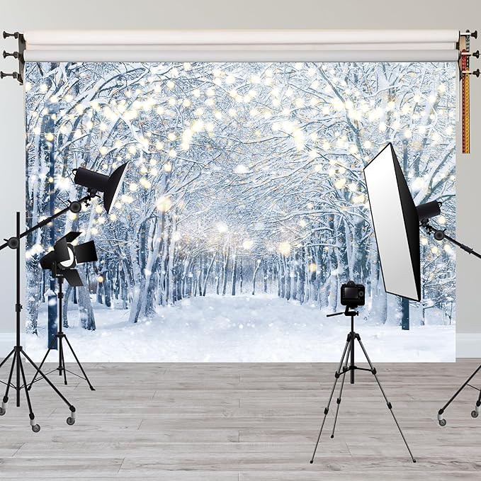 7x5FT Winter Snowy Scene Photography Backdrop Wonderland Snowflake Tree Snow - Image 6