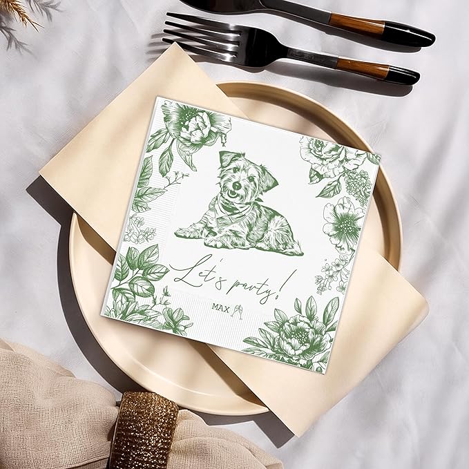 Luxury Personalized Dog Wedding Napkins, Photo Napkins - Image 4