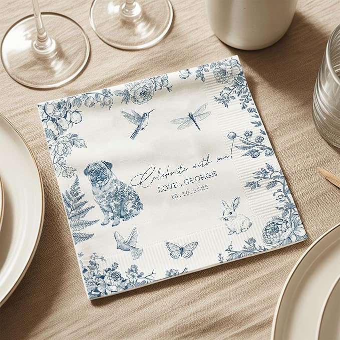 Luxury Personalized Dog Wedding Napkins, Custom Wedding Cocktail Napkins - Image 6