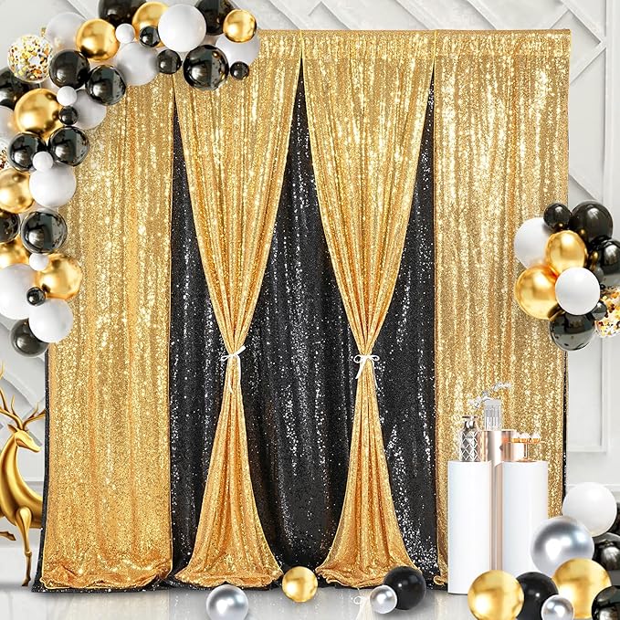 7ft x 7ft Gold Sequin Backdrop Curtain Glitter Photo Booth Backdrop - Image 5