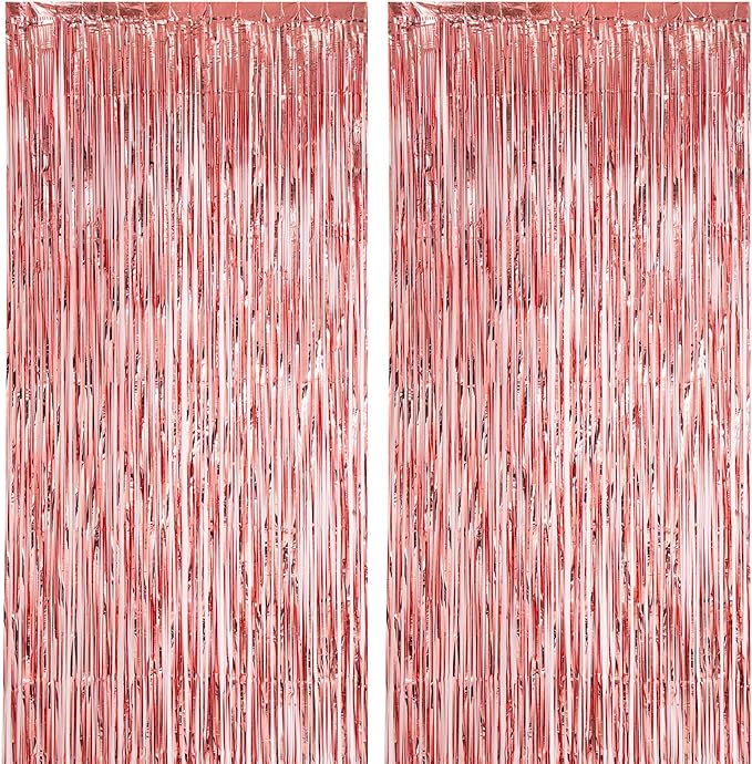 2 Pack Rose Gold Foil Fringe Backdrop Curtains, Tinsel Streamers Birthday Party by Voircoloria