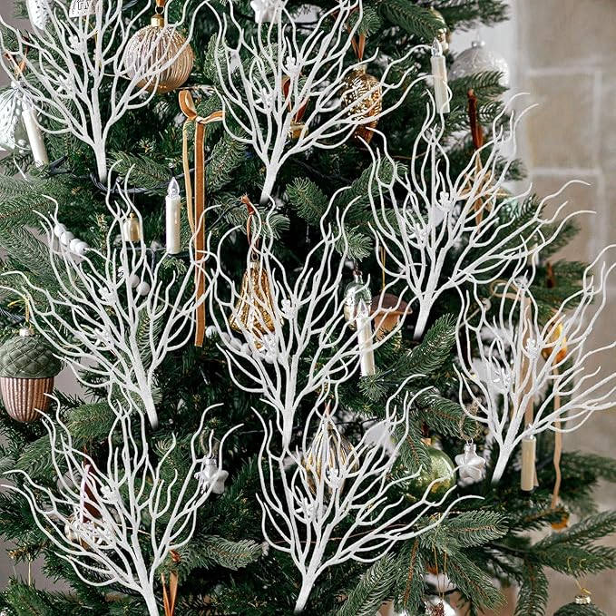 8 Pcs White Coastal Ornaments for Christmas Tree 15.7inch Glitter Coral Beach - Image 5