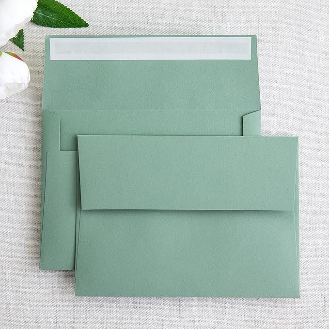 PONATIA 50 Pieces 5x7 Envelopes, Sage Green A7 Envelopes Self Seal by ponatia