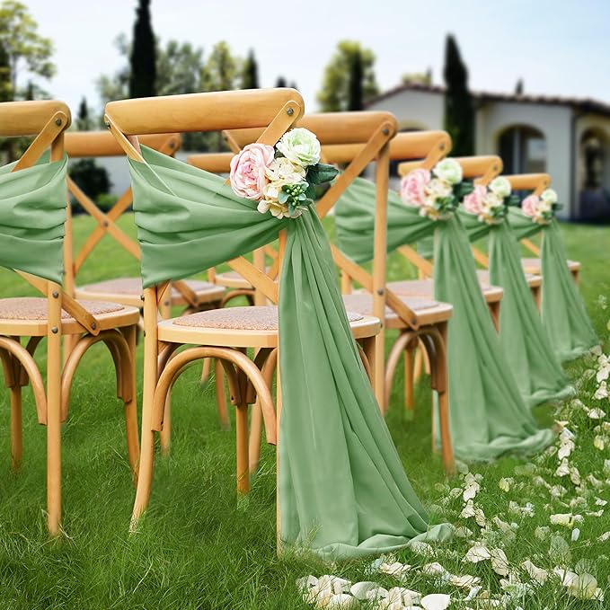 VACVELT Wedding Arch Draping Fabric Sage Green Chiffon, 2 Panels Sheer Drapes - Image 3