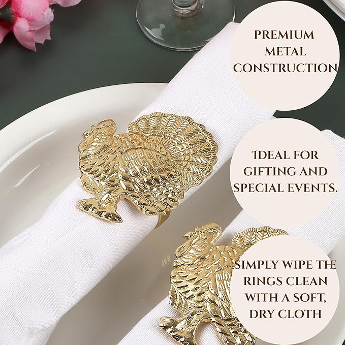 Set of 12 Turkey Napkin Rings for Thanksgiving Table Decor | Premium Metal - Image 8