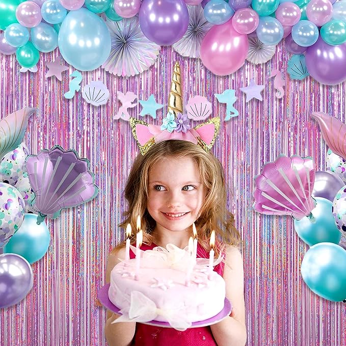 Melsan 3 Pack 3.2 x 8.2 ft Sparkling Pinkish Purple Tinsel Fringe Curtain - Image 3