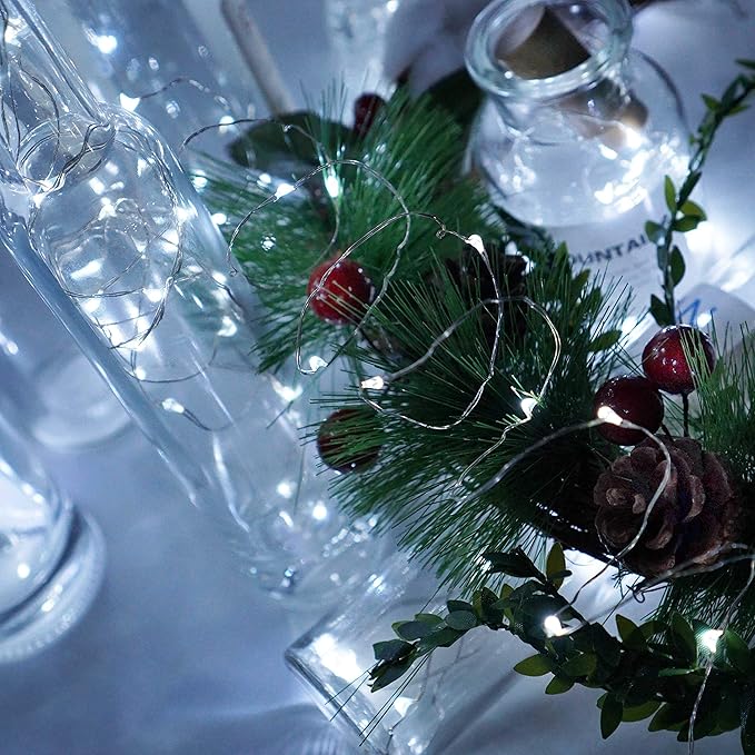 Wine Bottle Lights with Cork, Battery Operated 24 Pack 20 LED Cork Shape Silver - Image 2