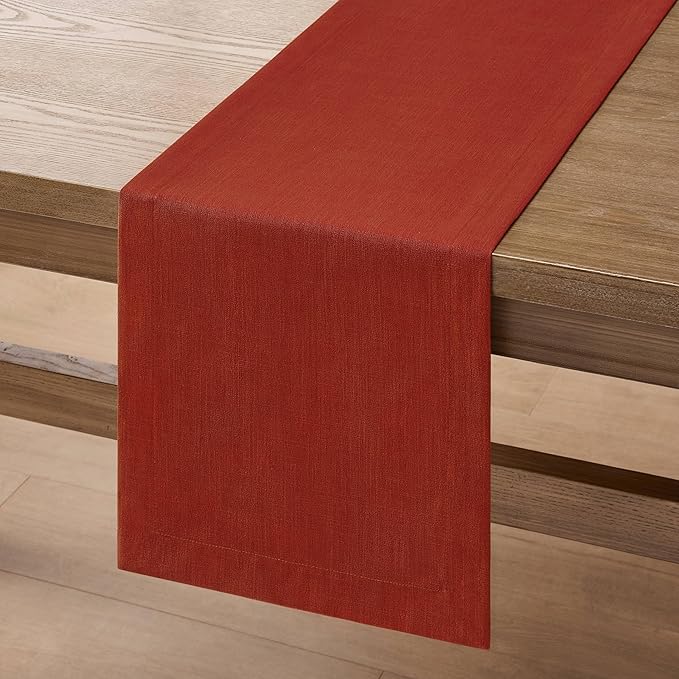 ZeeMart Linen Textured Border Table Runner, 14 x 48 Inch Orange, Farmhouse - Image 7
