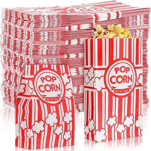 500 Pcs Paper Popcorn Bags Bulk 2 oz Large Flat Bottom Boxes Red and White by Leinuosen