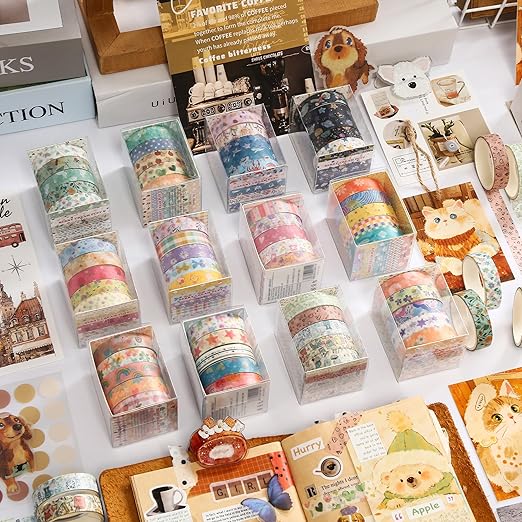 YUBBAEX 60 Rolls Value Washi Tape Pack Retro Arts Masking Tape Basic Patterns - Image 2