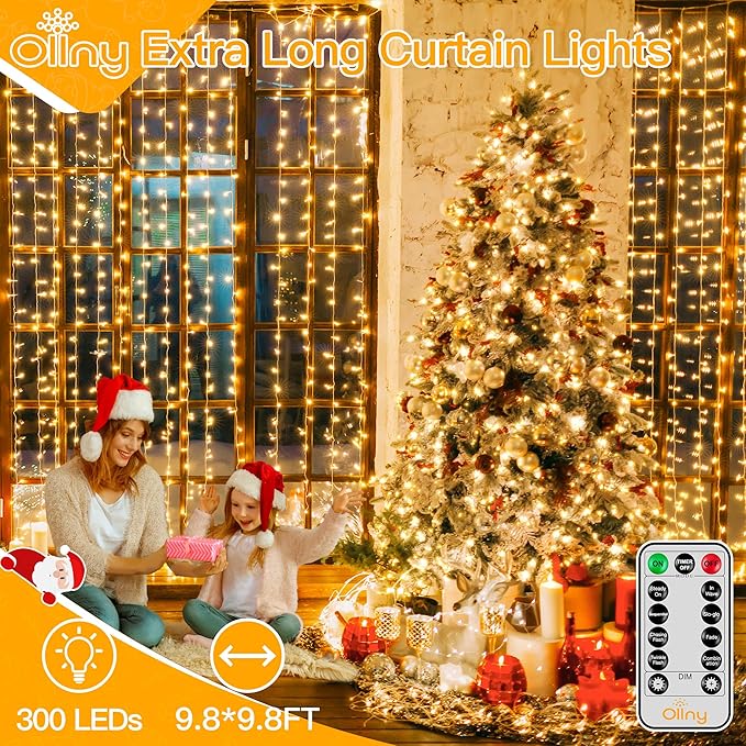 Ollny Christmas Curtain Lights 300 LED 9.8 FTx9.8 FT, Outdoor Waterproof - Image 2