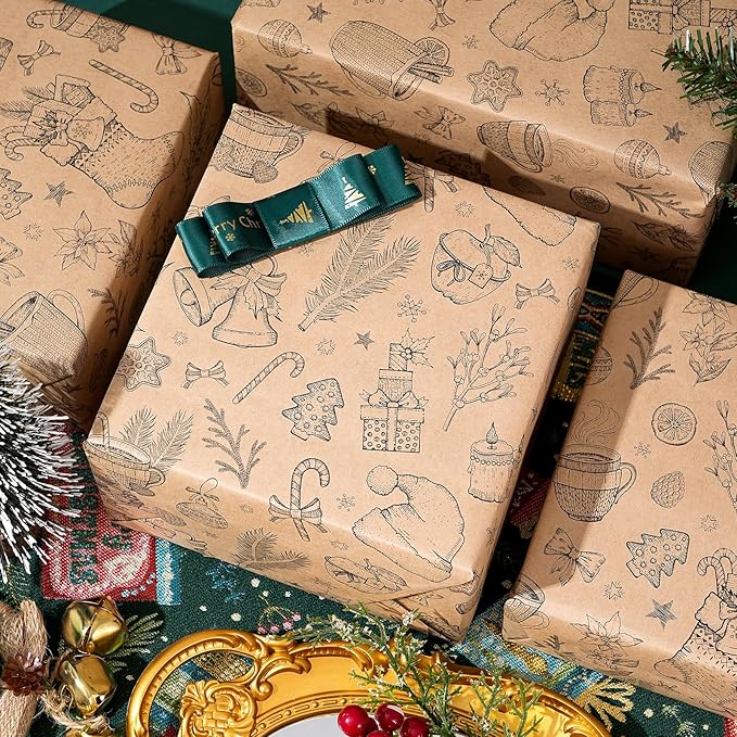 Ulmasinn Vintage Christmas Wrapping Paper Roll - Image 5