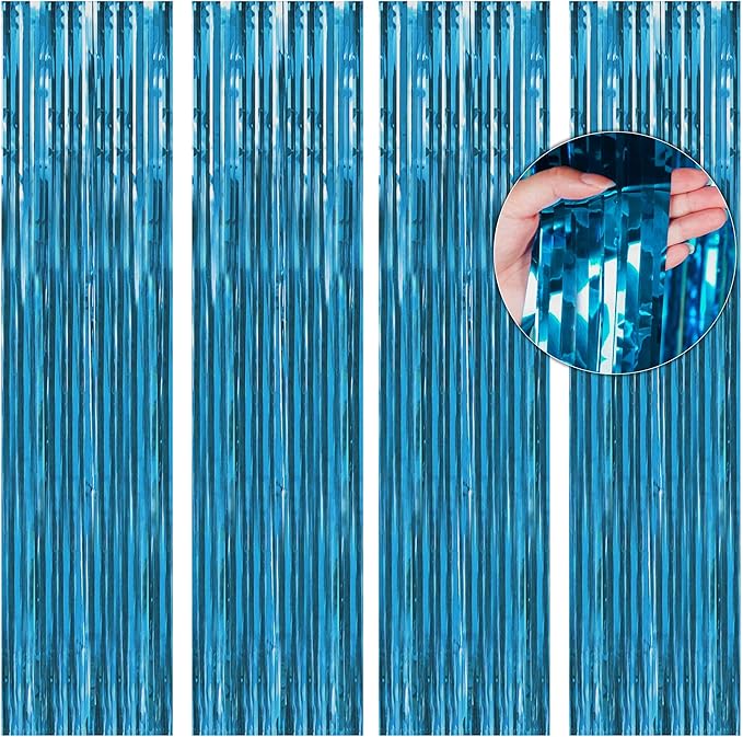 BTSD-home Aquamarine Foil Fringe Curtain, Metallic Photo Booth Backdrop Tinsel by BTSD-home