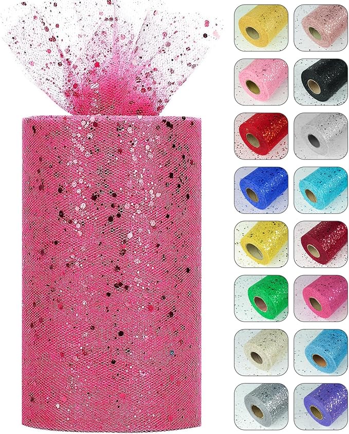 Glitter Tulle Rolls, 6” by 50 Yards Sparkling Tulle Spool Ribbon Sequin Tulle by Miegecha