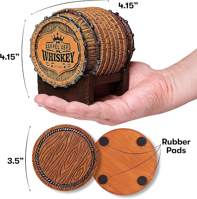 Cabin Obsession Whiskey Barrel Coaster Set – Handcrafted Whiskey Barrel Decor - Image 4