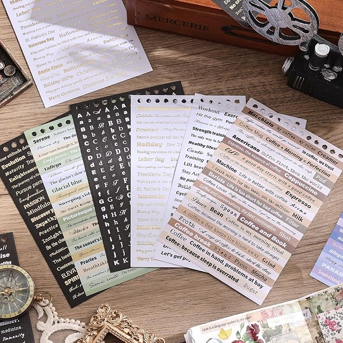 3000+ Pcs Word Stickers for Journaling, 50 Sheets Gold Foil Art Scrapbook Quote - Image 7