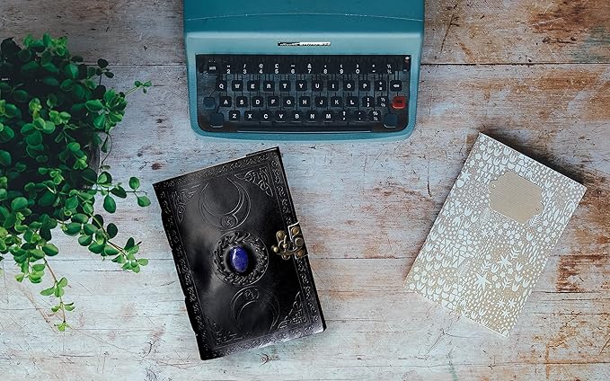 3 Moon Blue Lapiz Embossed Vintage Leather Journal | 240 Pages of Antique - Image 9