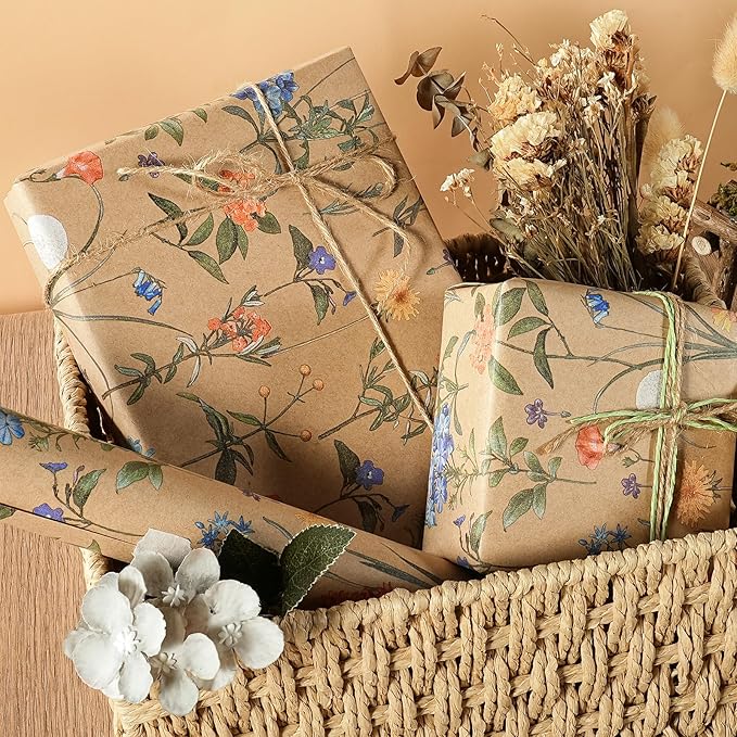 WRAPAHOLIC Kraft Floral Wrapping Paper Roll - Image 6