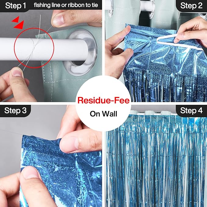 PartyWoo Foil Fringe Curtains Blue, Fringe Backdrop, Tinsel Backdrop, Tinsel - Image 3