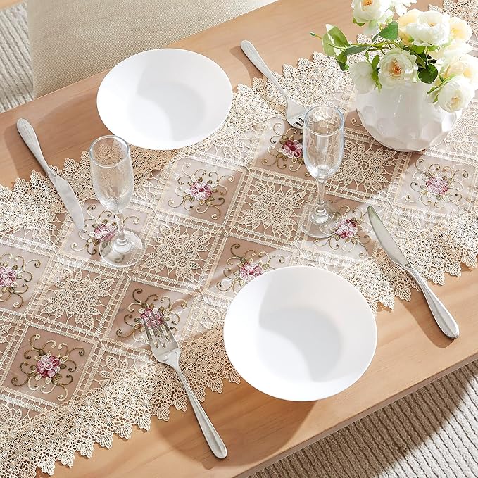 WARM HOME DESIGNS Gold Lace Table Runner. 36 Inch Small Table Runner is - Image 2