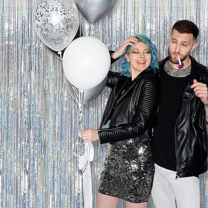 10 Pack Silver Tinsel Foil Fringe Curtains Party Decorations Streamers - Image 7