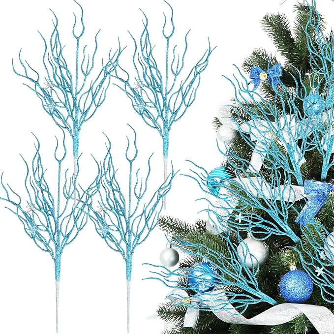 8 Pcs Blue Coastal Ornaments for Christmas Tree Artificial 15.7inch Glitter by Vercraft