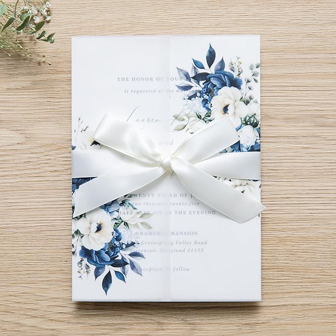 PONATIA 50PCS Vellum Jackets for 5x7 Invitation Cards- 135GSM Dusty Blue - Image 7